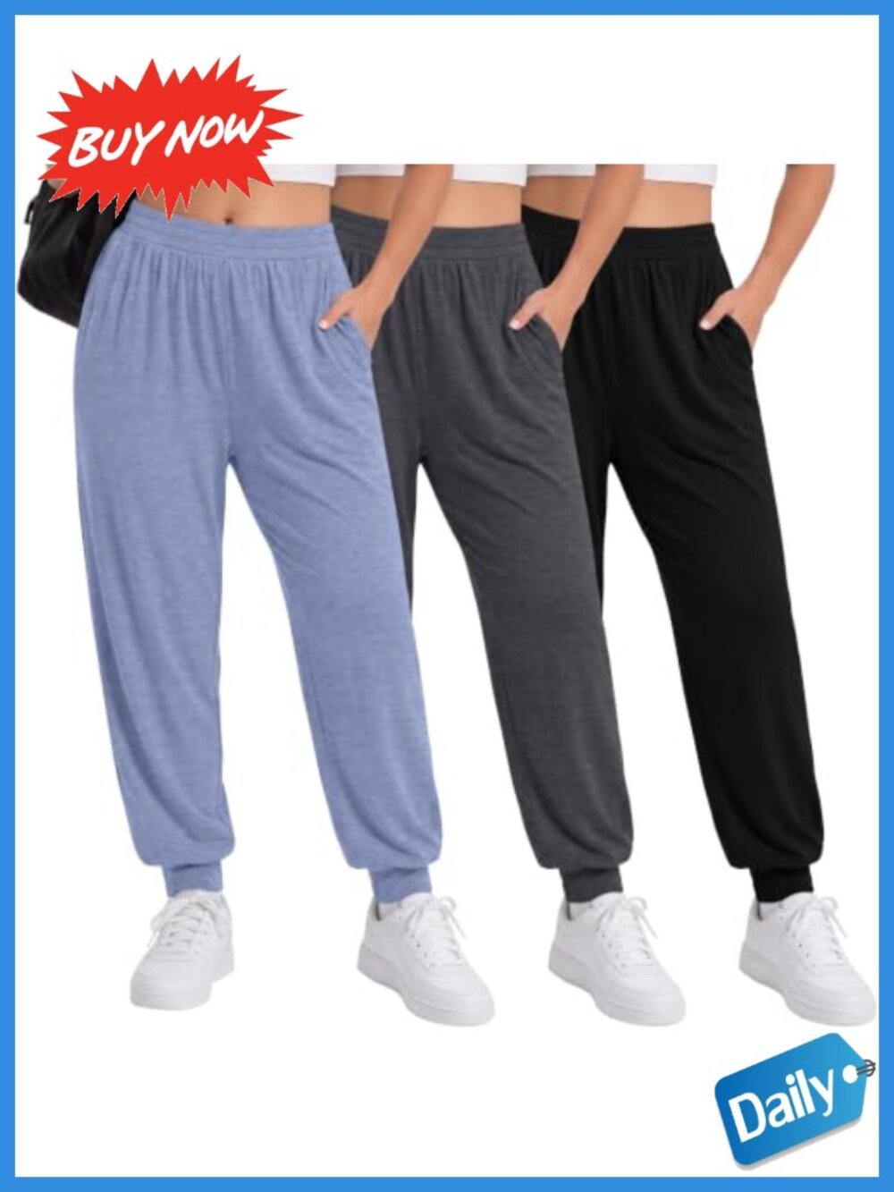 Plus Size Yoga Joggers 3 Pack High Waisted Sweatpants with Pockets